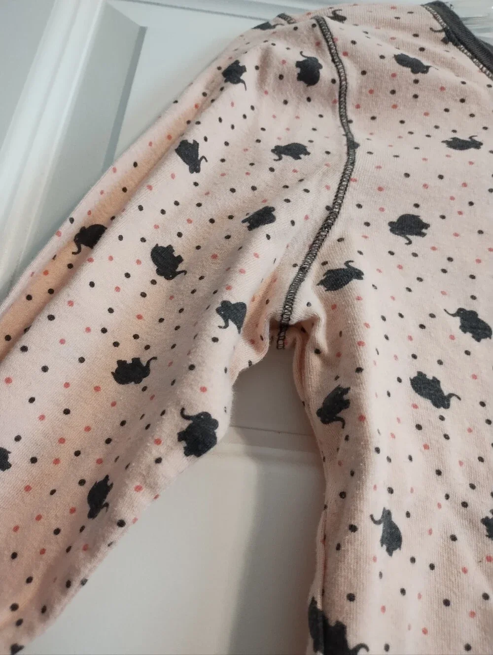 Vintage Pink Long Sleeve Sleep Tee with Brown Elephant Print
